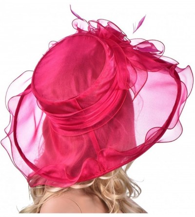 Sun Hats Womens Flower Kentucky Derby Wide Brim Church Dress Sun Hat A341 - Hot Pink - CN12EG43GNF $23.38