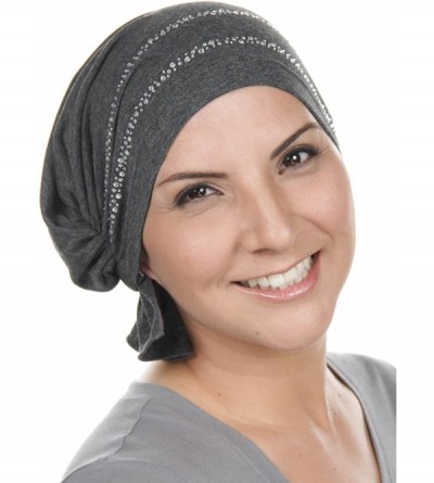 Skullies & Beanies The Abbey Cap with Rhinestones Chemo Caps Cancer Hats for Women - 07 -Charcoal Gray W/Clear Crystal Double...