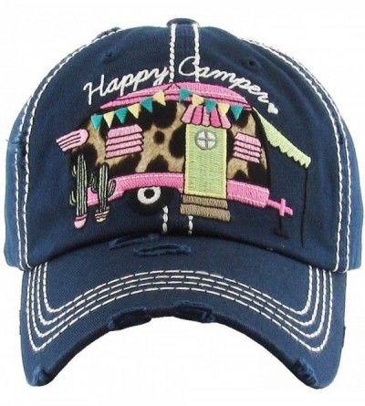 Baseball Caps Women's Happy Camper Leopard Vintage Baseball Hat Cap - Navy - CI18Y6DTEN8 $17.83
