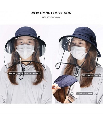 Bucket Hats Womens UPF50 Cotton Packable Sun Hats w/Chin Cord Wide Brim Stylish 54-60CM - 69038_navy(with Face Shields) - C51...
