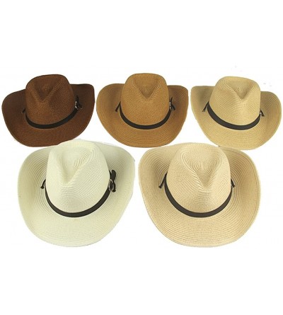 Cowboy Hats Adult Straw Cowboy Hat Wide-Brimmed Woven Summer Sun Hat - Cream White - CU17YK26GDW $25.09