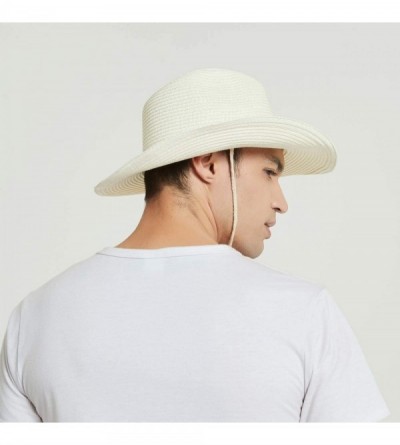 Cowboy Hats Adult Straw Cowboy Hat Wide-Brimmed Woven Summer Sun Hat - Cream White - CU17YK26GDW $14.58