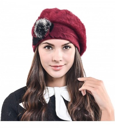 Berets Lady French Beret Wool Beret Chic Beanie Winter Hat Jf-br022 - Br022-claret Angora - CX120179T05 $17.95