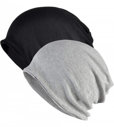 Skullies & Beanies Women's Baggy Slouchy Beanie Chemo Cap for Cancer Patients - 2 Pack Black & Gray - C218RX82AYL $15.28