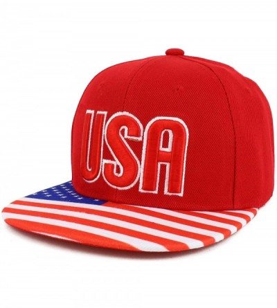 Baseball Caps Country Name 3D Embroidery Flag Print Flatbill Snapback Cap - Usa Red - CF18W59QIKI $20.14
