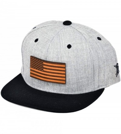 Baseball Caps 'The Old Glory' Leather Patch Classic Snapback Hat - One Size Fits All - Heather Grey/Black - C218IGQ8A5Z $23.60