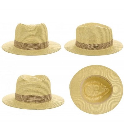 Fedoras Womens Straw Fedora Brim Panama Beach Havana Summer Sun Hat Party Floppy - 00738_beige - CX18S75GHGN $15.79