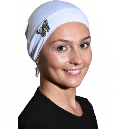 Skullies & Beanies Ladies Chemo Hat with Green Butterfly Bling - White - C612O7LPOTG $12.57