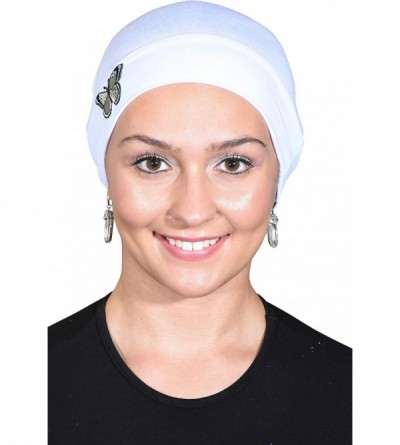 Skullies & Beanies Ladies Chemo Hat with Green Butterfly Bling - White - C612O7LPOTG $12.57