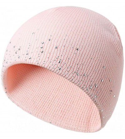 Skullies & Beanies Womens Winter Warm Hat Crochet Wool Knit Ski Beanie Skull Slouchy Bling Caps - Pink - CK18KZIICDN $19.43