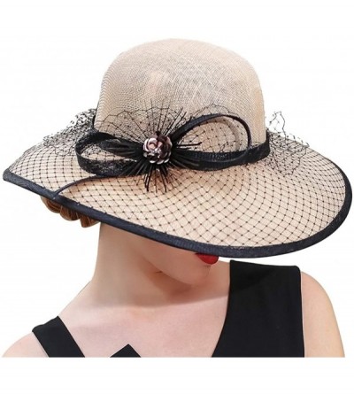 Sun Hats Women 3 Layers Sinamay Kentucky Derby Church Sun Summer Hats - Beige - CN18E0G76SG $35.72