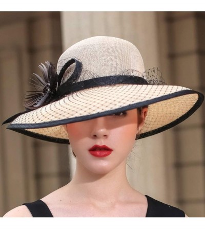 Sun Hats Women 3 Layers Sinamay Kentucky Derby Church Sun Summer Hats - Beige - CN18E0G76SG $35.72