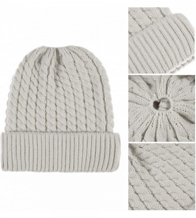 Skullies & Beanies Womens Ponytail Messy Bun Beanie Winter Warm Stretchy Cable Knit Cuffed Beanie Hat Cap - Light Gray - C518...