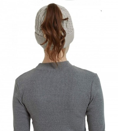 Skullies & Beanies Womens Ponytail Messy Bun Beanie Winter Warm Stretchy Cable Knit Cuffed Beanie Hat Cap - Light Gray - C518...
