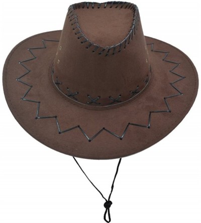 Cowboy Hats Western Unisex Adult Cowboy Suede Leather Hat Wide Brim Sun Cap - Coffee - CO18DC5N9HK $16.90