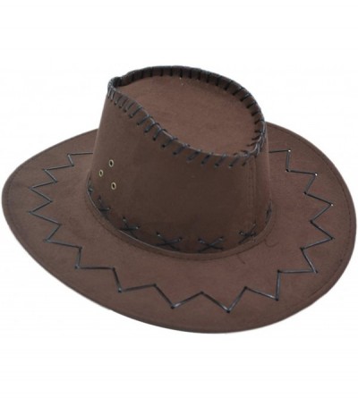 Cowboy Hats Western Unisex Adult Cowboy Suede Leather Hat Wide Brim Sun Cap - Coffee - CO18DC5N9HK $16.90