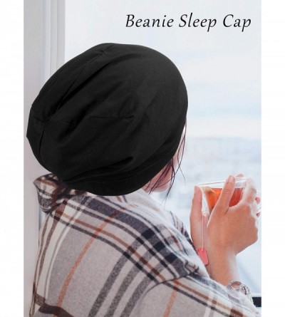 Skullies & Beanies 4 Pieces Satin Lined Sleep Cap Slouchy Beanie Slap Hat for Women - Black- Wine Red- Khaki- Green - C31932D...