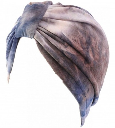 Skullies & Beanies Shiny Turban Hat Headwraps Twist Pleated Hair Wrap Stretch Turban - Tie Dye Deep Blue - CO199IG6UAE $20.83