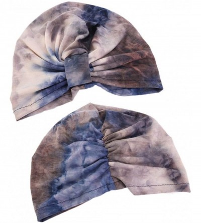 Skullies & Beanies Shiny Turban Hat Headwraps Twist Pleated Hair Wrap Stretch Turban - Tie Dye Deep Blue - CO199IG6UAE $8.89