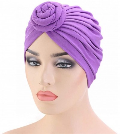 Skullies & Beanies Womens Big Flower Turban Beanie Elegant Cap Head Wrap Stretch Long Hair Scarf Headscarf - 441-beige - CG19...