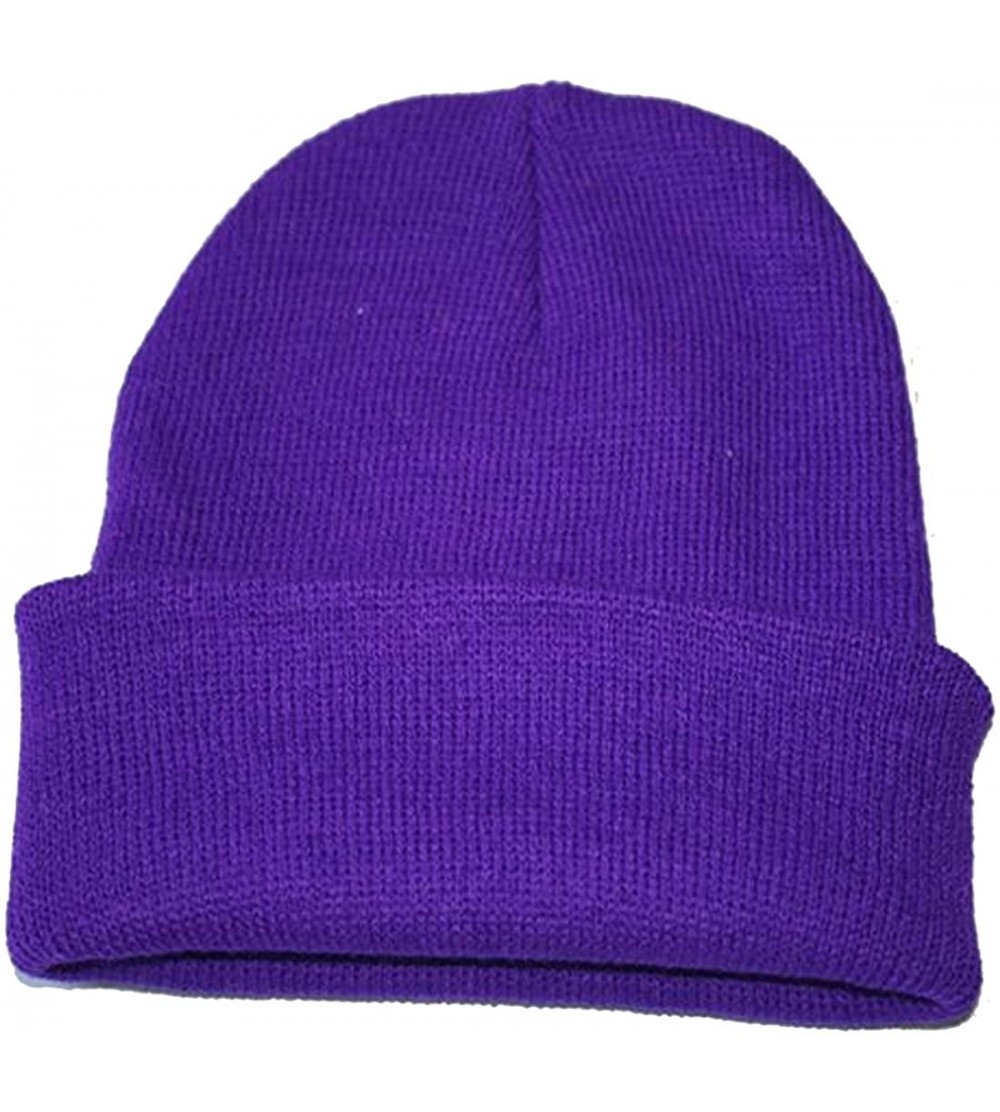 Skullies & Beanies Neutral Winter Fluorescent Knitted hat Knitting Skull Cap - Purple - CT187W2Y7GU $9.49