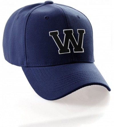 Baseball Caps Classic Baseball Hat Custom A to Z Initial Team Letter- Navy Cap White Black - Letter W - C418IDUM9HW $11.00