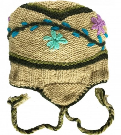 Skullies & Beanies Womens/Youth Wool Chullo Fleece Lined Ski Hat Toque Ear Flaps Knit Nepal Sherpa Peruvian Beanie - V-6 - CW...