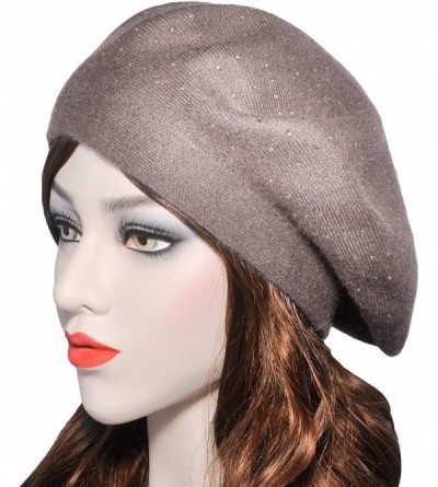 Berets Womens French Beret hat- Reversible Solid Color Cashmere Mosaic Warm Beret Cap for Girls - Beige - CV18WISY033 $11.97