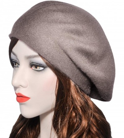 Berets Womens French Beret hat- Reversible Solid Color Cashmere Mosaic Warm Beret Cap for Girls - Beige - CV18WISY033 $11.97