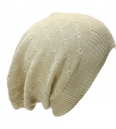 Skullies & Beanies Fashion Lightweight Slouchy Beanie Knit Hat Eyelet Pattern - Beige - CW11TSSX72Z $9.03