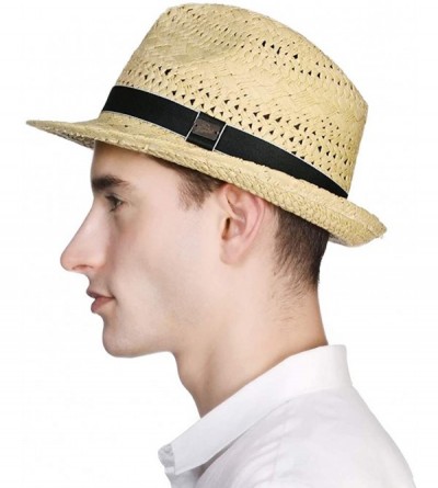 Fedoras Fedora Straw Fashion Sun Hat Packable Summer Panama Beach Hat Men Women 56-62CM - 00723_beige2 - CT18TTTIMEY $15.64