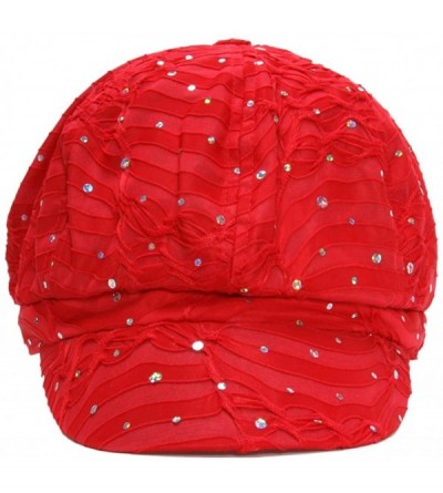 Newsboy Caps Women's Glitter Sequin Trim Newsboy Style Relaxed Fit Hat Cap - Red - CW184IME09U $11.40