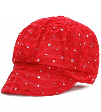 Newsboy Caps Women's Glitter Sequin Trim Newsboy Style Relaxed Fit Hat Cap - Red - CW184IME09U $11.40