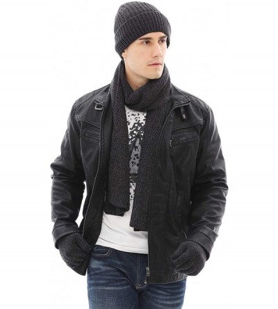 Skullies & Beanies Men Winter Warm Knit Beanie Hat+Infinity Scarf & Touch Screen Gloves Set for Men - Dark Gray - CS18MGW9RL5...