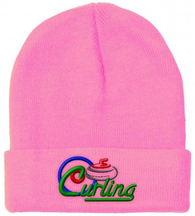 Skullies & Beanies Custom Beanie for Men & Women Sport Curling Logo Style B Embroidery Acrylic - Soft Pink - CY18ZS3UC99 $13.84