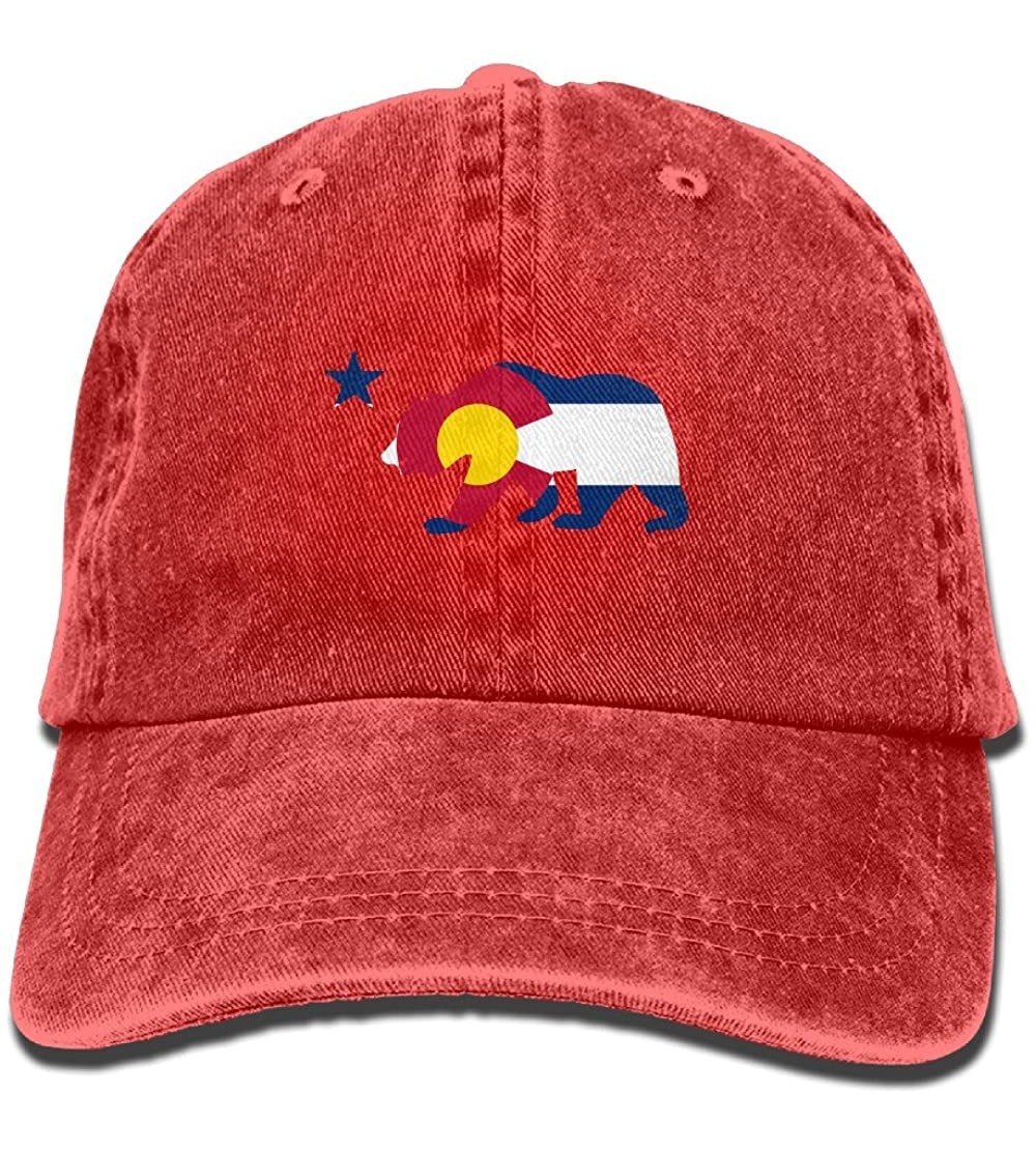 Skullies & Beanies Colorado State Flag Over California Bear Adult Sport Adjustable Baseball Cap Cowboy Hat - Red - CZ1862EN55...