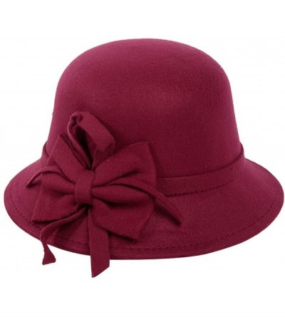 Berets Womens Gatsby 1920s Winter Wool Cap Beret Beanie Cloche Bucket Hat - Wine - CK18Y5440MQ $11.01