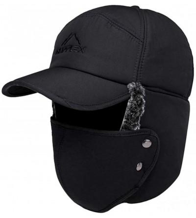 Skullies & Beanies Men's Faux Fur Earflap Winter Hat Warm Baseball Cap Hunting Hat - Black - C818L7K2NG4 $69.85