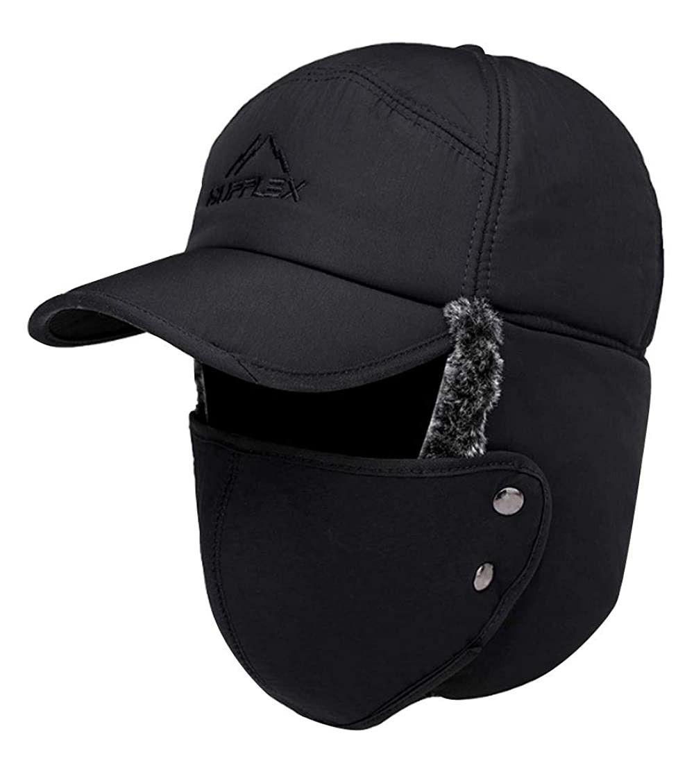 Skullies & Beanies Men's Faux Fur Earflap Winter Hat Warm Baseball Cap Hunting Hat - Black - C818L7K2NG4 $37.80
