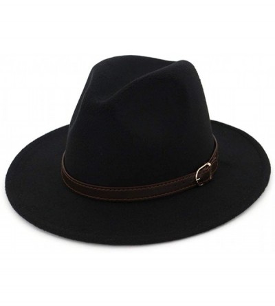 Fedoras Men & Women Fedora Hat - Belt Buckle Wide Brim Panama Hat - Black - CV18T3UOYMW $11.99