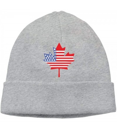 Skullies & Beanies Men's&Women's Canadian American Flag Soft Knit Hats - Ash - CD18II6UISI $16.51
