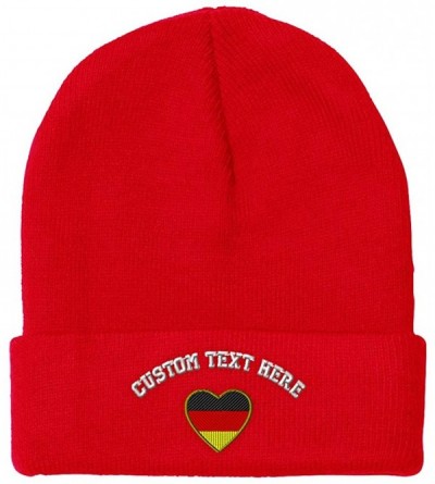 Skullies & Beanies Custom Beanie for Men & Women Heart Germany Flag Embroidery Skull Cap Hat - Red - CM18ZS3YR4K $15.02