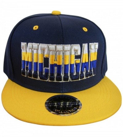 Baseball Caps Michigan 4-Color Script Men's Adjustable Snapback Baseball Caps - Navy/Gold - CL17YGOR33X $8.69