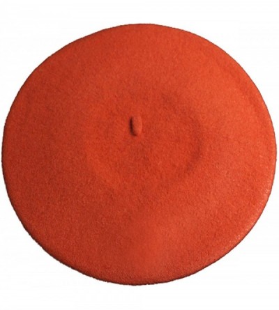 Berets French Beret - Wool Solid Color Womens Beanie Cap Hat - Orange - CK187D08NLK $11.06