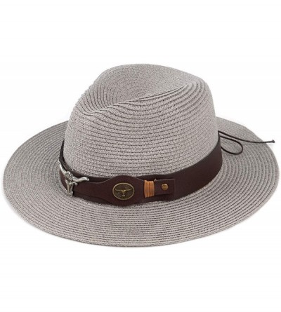 Sun Hats Summer Fedora Straw Panama Hat Roll up Straw Beach Sun Hat Sun Protection UPF50+ - B-grey - CH18UMH4NWI $16.63