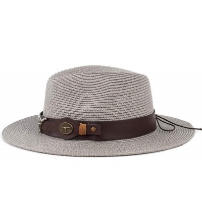Sun Hats Summer Fedora Straw Panama Hat Roll up Straw Beach Sun Hat Sun Protection UPF50+ - B-grey - CH18UMH4NWI $16.63