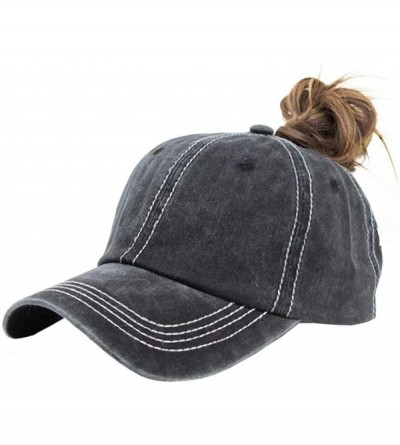 Baseball Caps Ponytail Baseball Hat Distressed Retro Washed Cotton Twill - Black 4 - CZ18SEEC343 $11.89