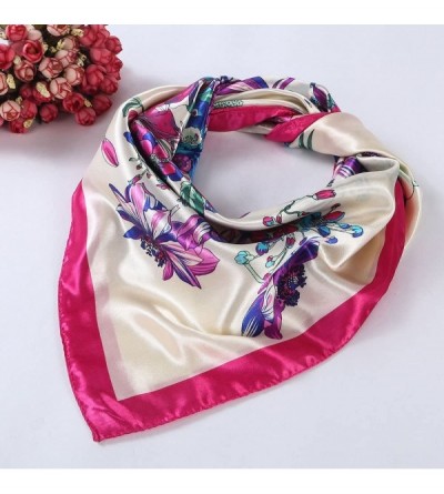 Headbands Women 2019 Floral Printed Best gifts Silky Fabric Embroedered Square Scarf Head Wraps - Hot Pink - CB12O0D7MQB $12.66