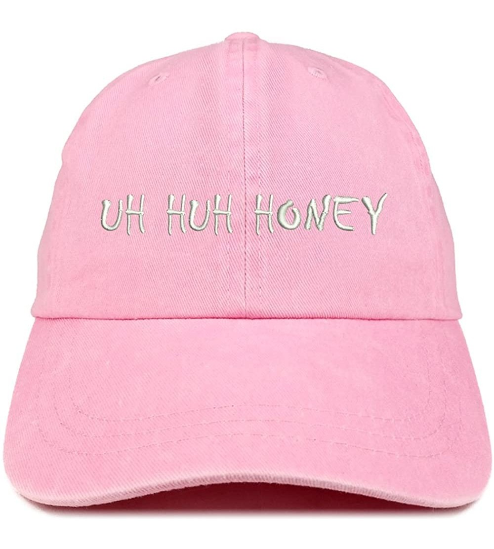 Baseball Caps Uh Huh Honey Embroidered Washed Cotton Adjustable Cap - Pink - CZ12IFNO2KJ $17.68