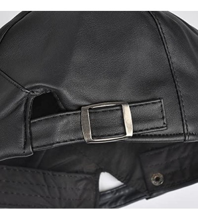 Newsboy Caps Unisex Winter Classic Trendy Vintage Leather Newsboy Cap Hunting Hat Beret Flat Cap Adjustable - Black - C7187NZ...